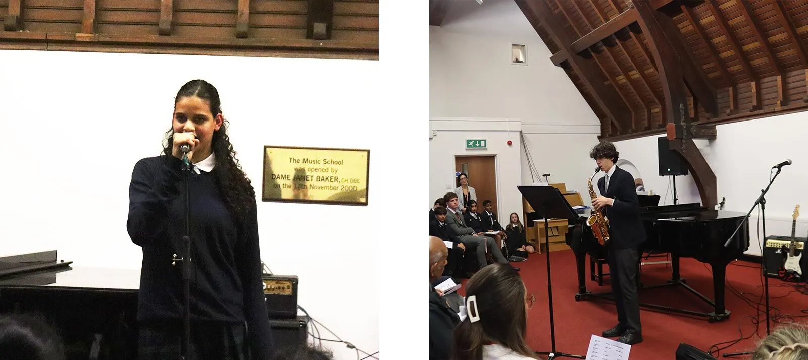 Two side-by-side images featuring a beautiful landscape: one shows a serene sunset over a calm lake with silhouettes of trees, while the other captures a vibrant sunrise over rolling hills with greenery and a clear blue sky.